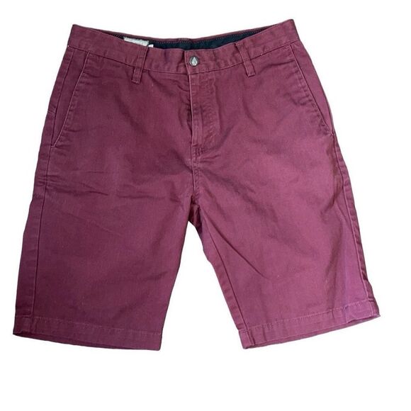 Volcom Mens Flat Front Cotton Blend Frickin Chino Shorts Burgundy Size‎ 30 - Picture 1 of 7
